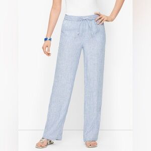Talbots 100% Linen Striped Wide Leg Pants Petite